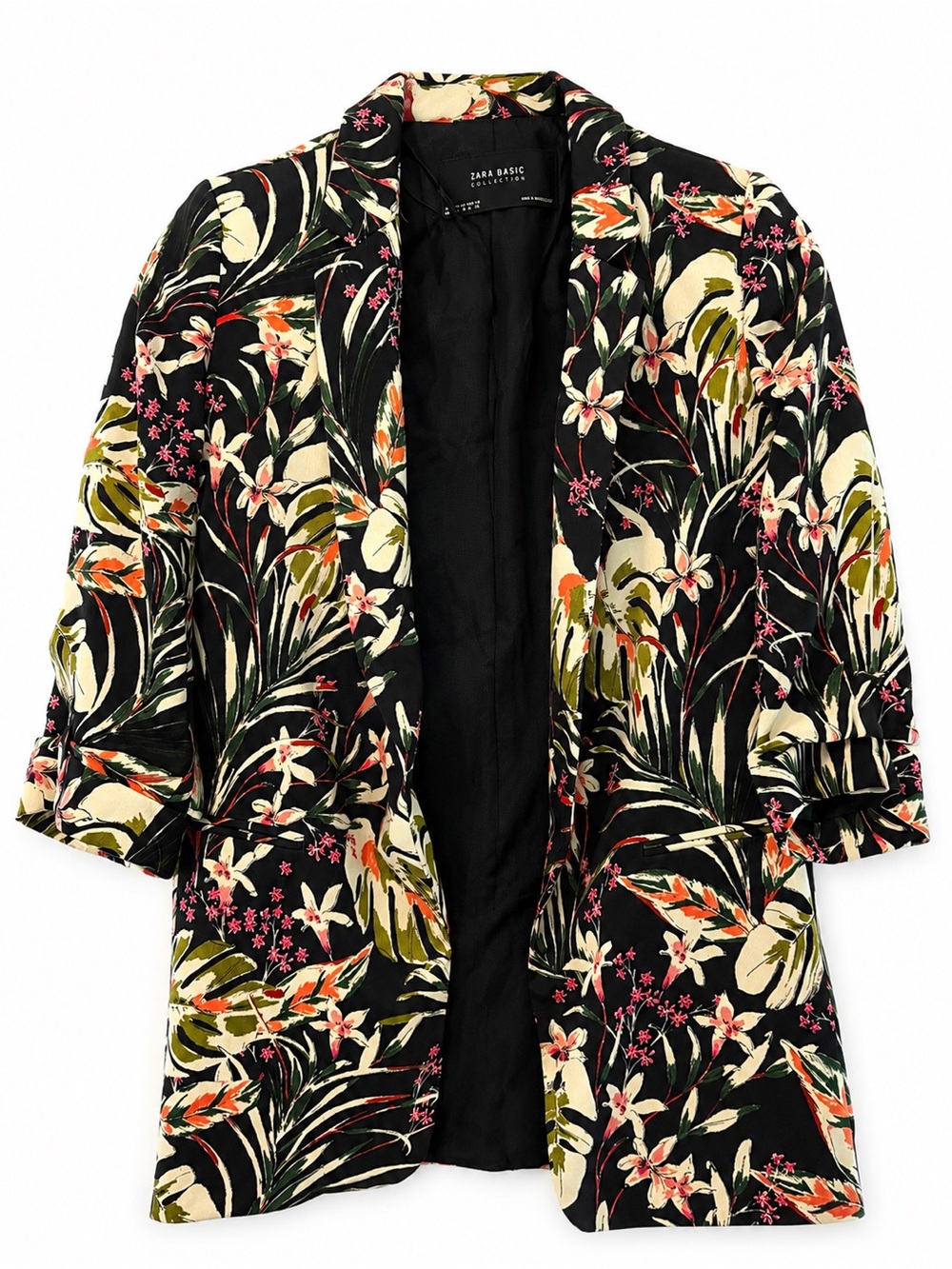 Zara Black Floral-Print Relaxed Blazer
